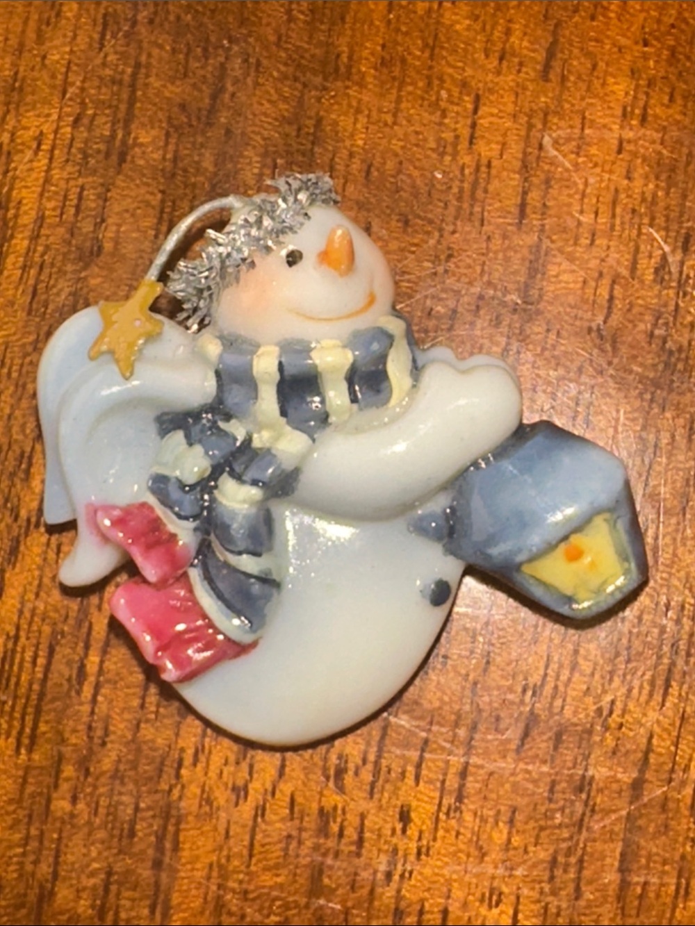 Festive Holidays Winter Snowman Angel Brooch in White, Blue and Pink